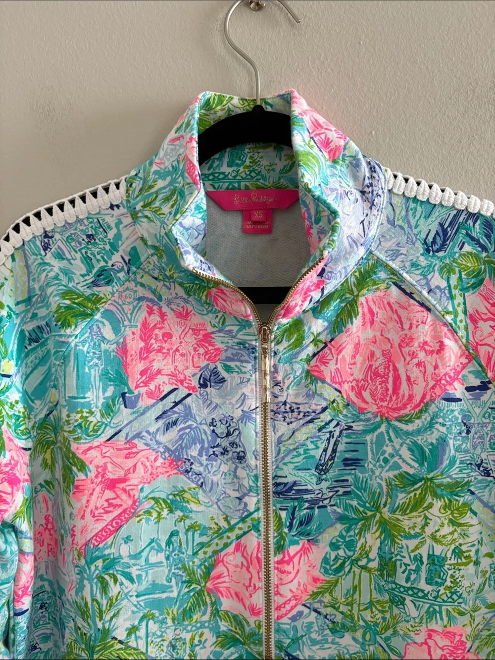 Lilly Pulitzer Teal and Pink Floral Half-Zip Pullover - Picture 3 of 12